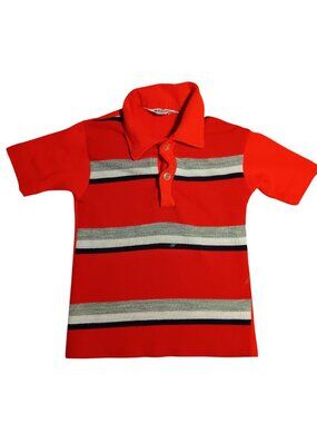 Vintage 1970's Boys Polo Shirt 2t True Vtg 70s CAMPUS RED/Gray Stripe  USA